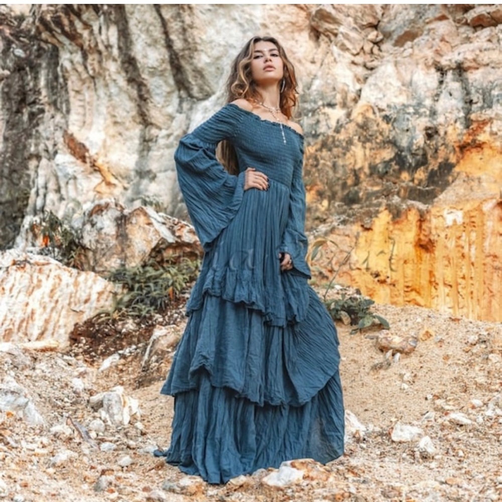 Lucia Off-Shoulder Boho Dress Dress Festival Gypsy Maxi Dress One Regular Size